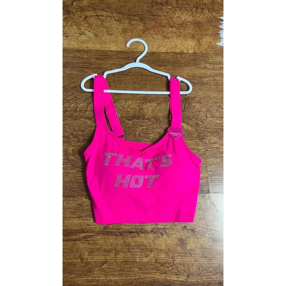 Neon Pink Thats Hot Rhinestone Crop Top Barbiecore Cami Adjustable Straps Small